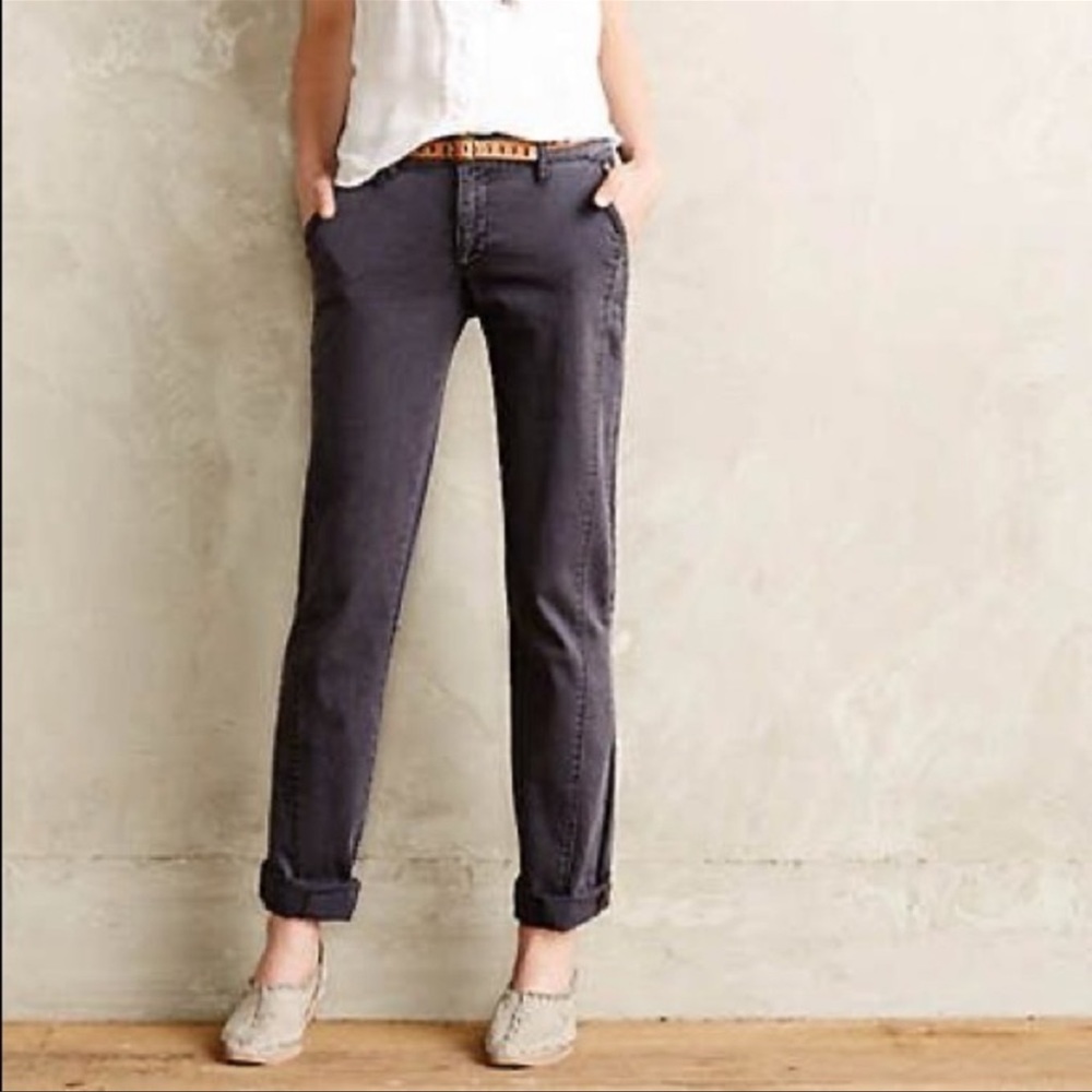 Pilcro Anthropologie Hyphen Chino Embroidered Pants in Grey